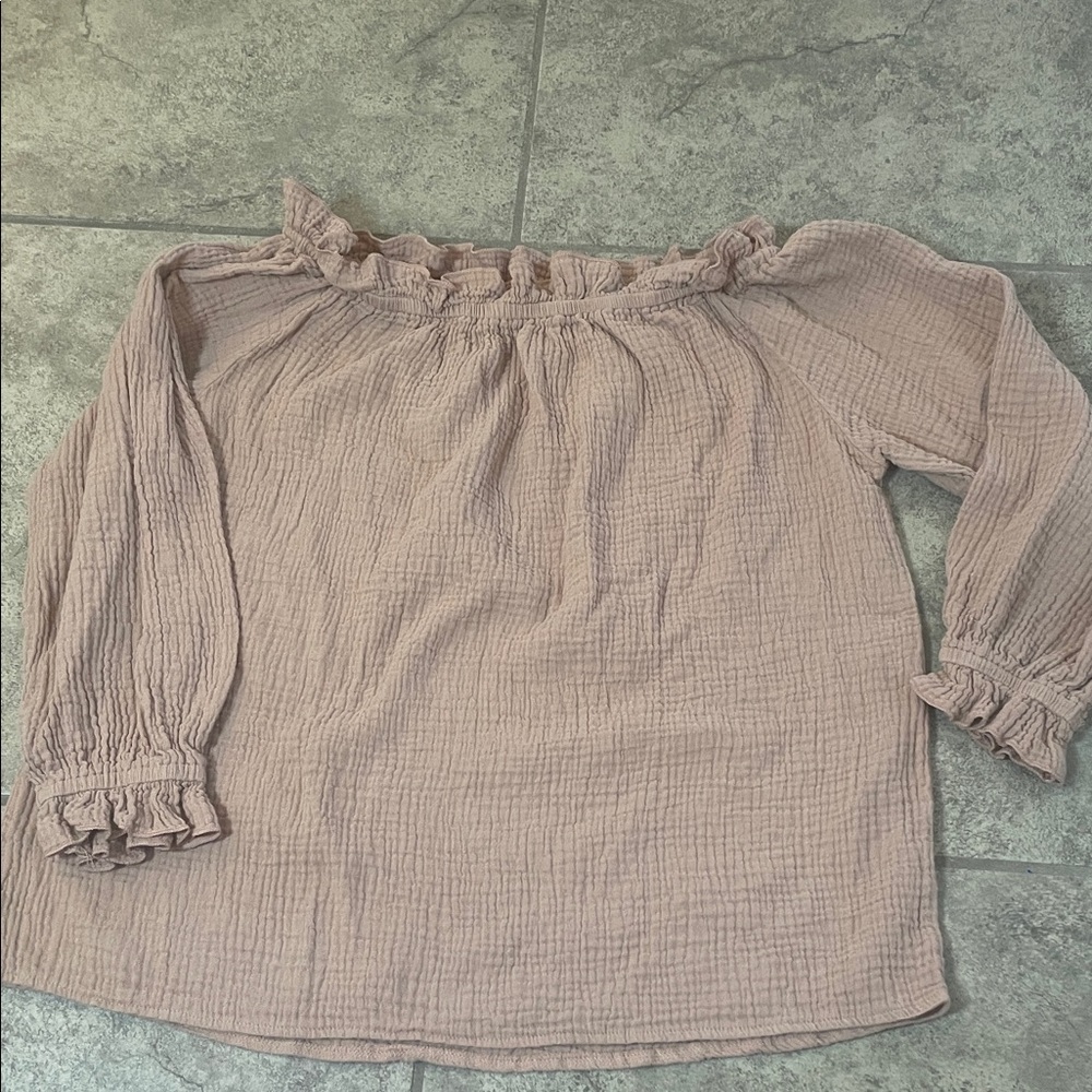 Off-Shoulder camel Ruffle Long-Sleeve Top